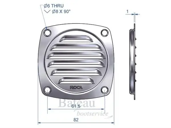 Ventilatie rooster RVS 82 x 82mm Hoge Kwaliteit