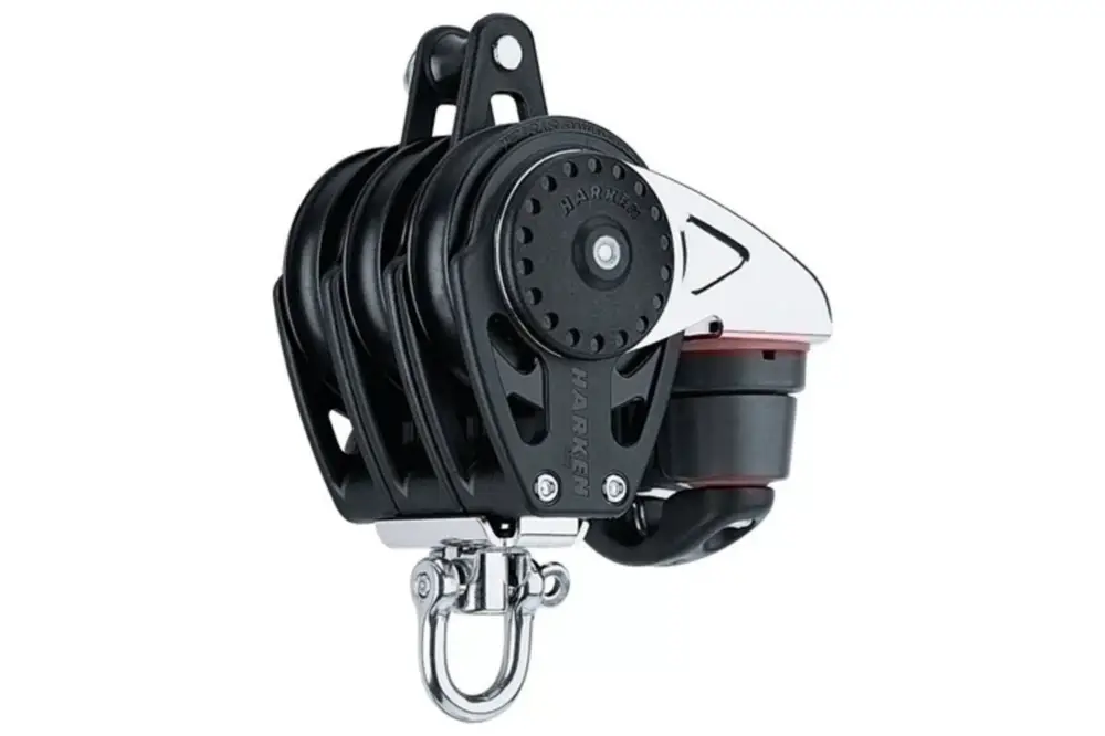 Harken 57mm carbo drieschijfsblok met klem/hondsvot nr 2618 Aanbieding